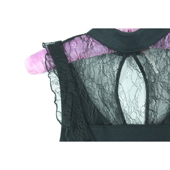 Free People Whimisigoth Black Lace Stretch Mini Dress Small Bodycon Ruffle - Picture 4 of 9